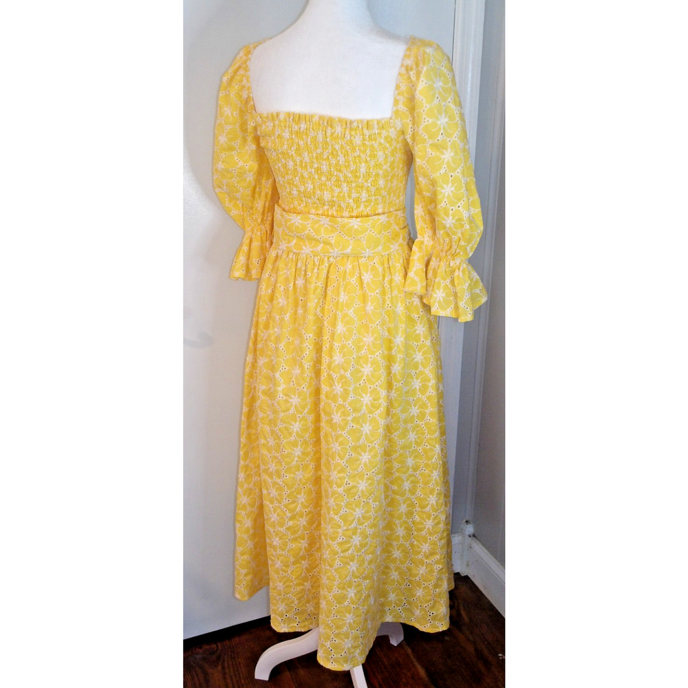 Aura The Label Yellow Midi Dress Cottagecore Belted Floral  SM NWT - Picture 8 of 9